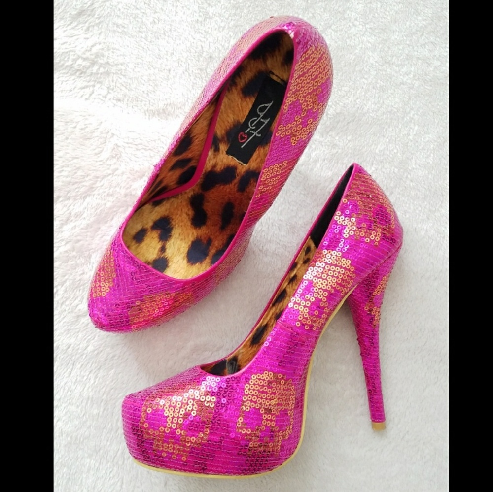 Iron Fist Sequin Digi Skull Pink Orange Heels